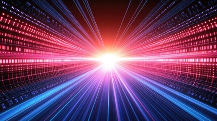 Poster - Futuristic Digital Light Burst with Neon Lines in a Dark Background Representing Speed, Energy, and Advanced Technology in a Sci-Fi Atmosphere