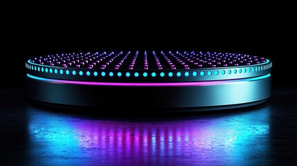 Poster - A futuristic circular platform with vibrant LED lights, suggesting technology or display use.