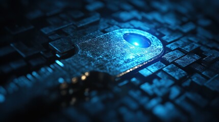 Poster - A close-up of a glowing key on a textured surface, symbolizing security and access.