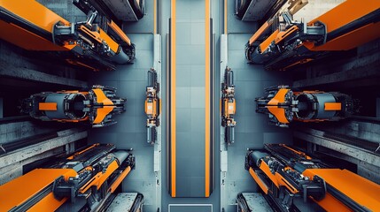 Poster - Aerial view of automated machinery in a modern industrial setting.