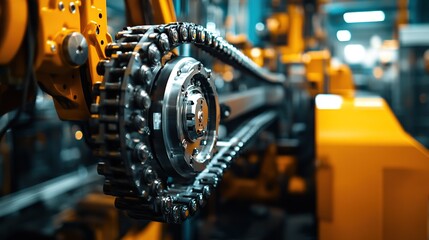 Poster - Close-up of a robotic arm and chain mechanism in an industrial setting.