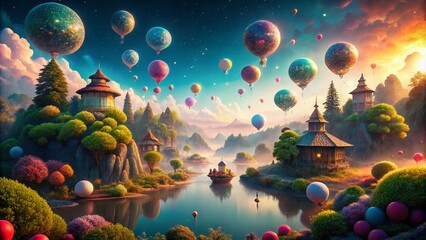 Poster - Surreal Dreamscape with Ethereal Light and Floating Elements Capturing the Essence of Imagination and Fantasy in a Mystical Environment