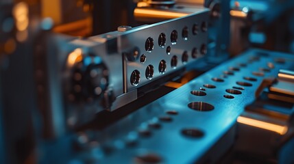 Poster - Close-up of precision machinery components in a manufacturing setting.