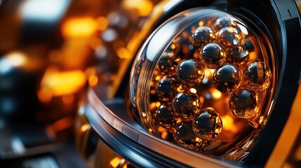Aufkleber - A close-up of a futuristic, metallic structure with glowing orbs.