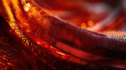 Poster - Close-up of vibrant, flowing red fabric with intricate textures and patterns.