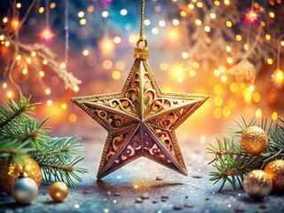 Poster - Surreal Star Shape Christmas Ornament on Isolated Background, Perfect for Holiday Decor and Festive Celebrations, Capturing the Magic of Christmas in a Unique Artistic Style