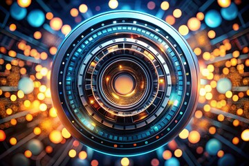 Fototapete - Tech-Inspired Circular Design with Bokeh Effect on Dark Backdrop, Ideal for Modern Digital Aesthetics and Creative Projects