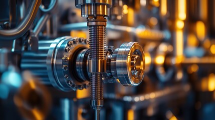 Poster - Close-up of a metallic industrial component showcasing intricate machinery design.