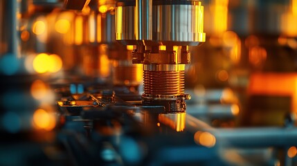 Poster - Close-up of industrial machinery with glowing components in a factory setting.
