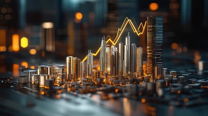 Poster - A futuristic cityscape with glowing skyscrapers and a rising graph overlay.