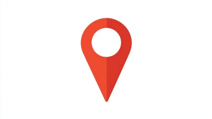 Poster - Vibrant Red Location Pin Icon on a Minimalist White Background Ideal for Mapping, Navigation, and Geolocation Applications in Modern Digital Designs