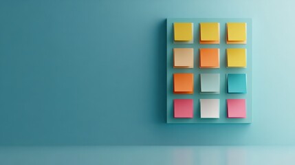 Poster - Colorful Sticky Notes on a Bright Wall in a Creative Workspace for Organizing Thoughts and Ideas with a Modern Aesthetic and Vibrant Colors
