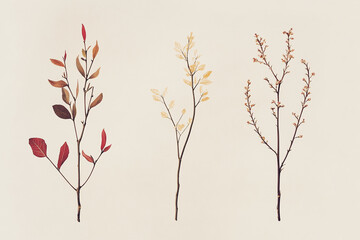 Wall Mural - Set of different plants, branches and leaves, minimalist vector illustrations.