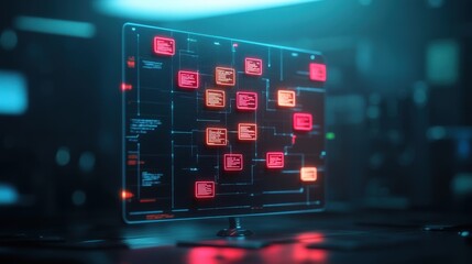 Poster - Futuristic Digital Interface with Flowing Data Streams and Illuminated Elements in a High-Tech Environment
