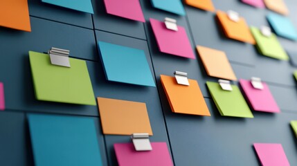 Poster - Colorful Sticky Notes in Various Shades on a Modern Board Surface for Creative Organization and Brainstorming in a Professional Environment