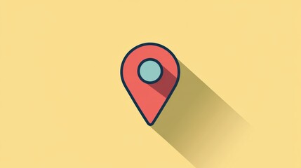 Poster - Colorful Location Pin Icon with Shadow on Bright Yellow Background Perfect for Mapping, Navigation, and Location-Based Services in Digital Design Projects