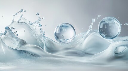 Poster - Nutrition, moisturizing, skin care, water molecules, macro water droplets, bubbles