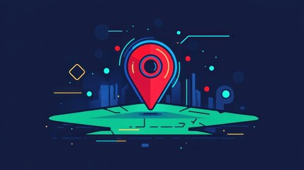 Poster - Vibrant Geolocation Marker with Abstract Background Featuring Stylized Map Elements and Data Visualization Concepts for Digital Navigation and Location Services
