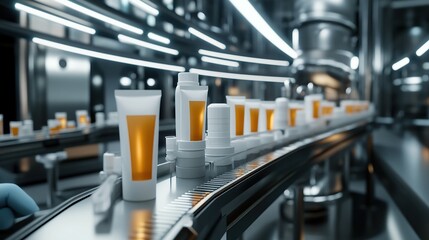 Poster - Automated production line for beverage packaging in a modern factory setting.