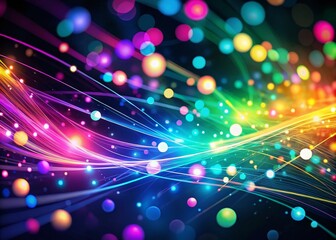 Fototapete - Vibrant Neon Streaks and Glowing Dots on a Dark Background Creating a Stunning Bokeh Effect for Abstract Digital Art and Background Design