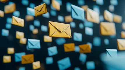 Poster - email service. colorful envelopes float in a digital space, symbolizing communication and connectivi