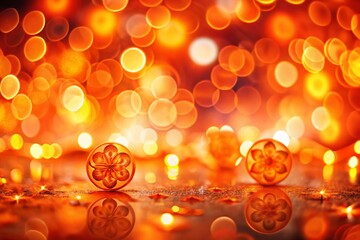 Poster - Vibrant Orange Symbols Radiating Warmth and Energy with Bokeh Background for a Modern Digital Aesthetic