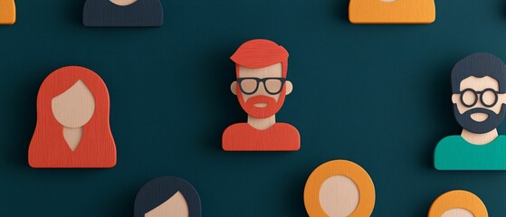 Poster - Email service. A collection of colorful, stylized avatars featuring diverse characters, including various hairstyles and accessories, set against a dark background.