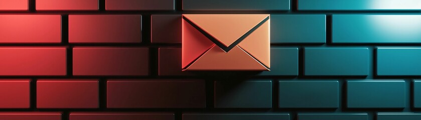 Poster - Email service. A stylized envelope is displayed against a vibrant, contrasting brick wall, blending modern design with classic communication symbols.