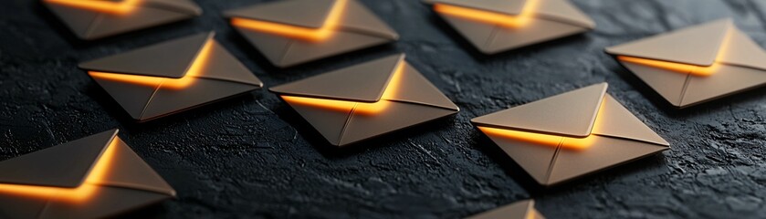 Poster - email service. a close-up view of illuminated envelopes arranged on a textured surface, suggesting t