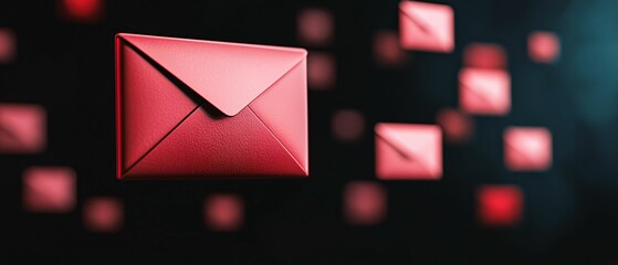 Poster - Email service. A vibrant image featuring floating red envelopes against a dark background, symbolizing communication and digital messaging.