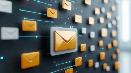 Poster - email service. a digital illustration featuring an array of email icons in varying colors, symbolizi