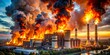 © Touch Heart Photo - Industrial Inferno A Power Plant Engulfed in Flames, with Black Smoke Rising Against a Dramatic Sunset Sky
