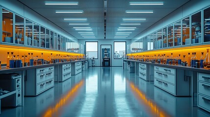 Poster - Modern laboratory with equipment and glassware for scientific research.