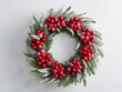 © DEER FLUFFY - Festive oval wreath adorned with vibrant red berries and frosted greenery perfect for holiday decoration.