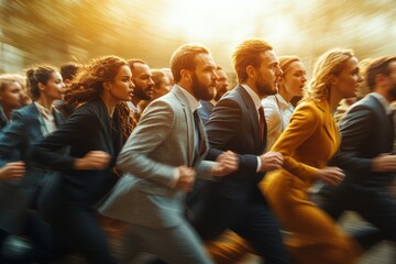 Aufkleber - Diverse professionals in motion, working together toward a common goal,