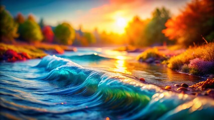 Poster - Wave of Colour: A Tilt-Shift Photography Perspective Capturing Vibrant Hues Flowing Across a Landscape, Blurring the Lines Between Reality and Imagination in Stunning Detail