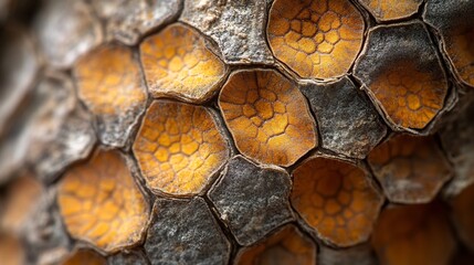 Poster - Captivating macro shot showcasing the mesmerizing textural patterns and intricate details of nature s elegant honeycomb like hexagonal structures in a light