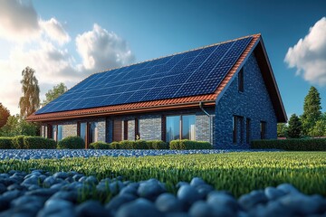 Aufkleber - Solar panel installation on residential rooftops for sustainable energy,
