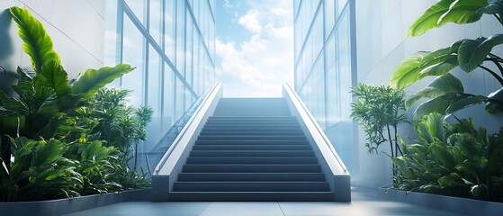 Poster - Organized steps and clear sustainable goals for planning and managing comprehensive facilities systems  of a modern glass corporate skyscraper with strategic development and technological advancement