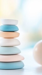 Poster - Stacked Pastel Stones Create a Soft and Serene Display in a Tranquil Setting