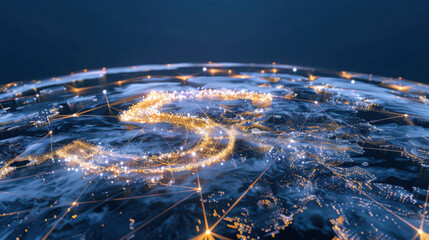 Poster - Visualizing cellular connectivity abstract network landscape global data flow scientific illustration high-tech environment luminescent streams geometric composition