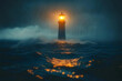 © Prasanth - Glowing Lighthouse Guiding Through Stormy Ocean: Leadership and Guidance Concept
