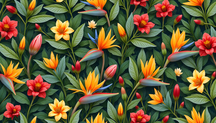 Wall Mural - seamless radiant bird of paradise texture with realistic patterns and soft lighting