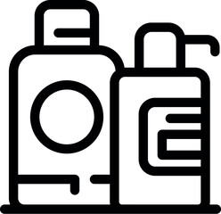 Wall Mural - Simple black and white line drawing of cosmetic bottles, perfect for representing beauty, skincare, or hygiene products