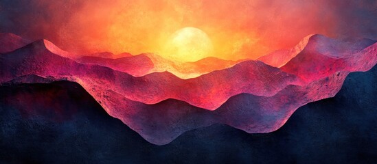 Canvas Print - Sunset over Crimson Mountains: A Digital Landscape