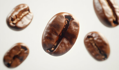 Aufkleber - Close-up shot of roasted coffee beans falling against a white background.  Perfect for coffee packaging, blogs, or websites.