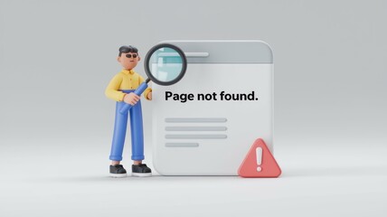 Poster - Character searches for missing webpage with magnifying glass  error shown.