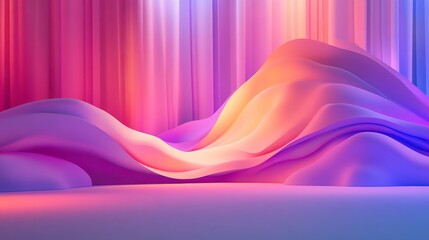 Poster - Abstract Light Waves Flowing Across a Stage with Gentle Gradients in Soft Pink and Purple Tones Creating a Dreamlike Atmosphere for Artistic Backgrounds