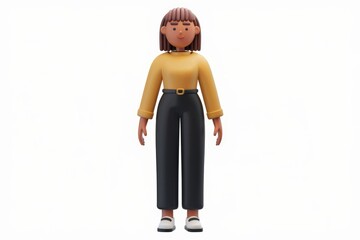 Poster - 3D cartoon woman in yellow shirt and black pants.