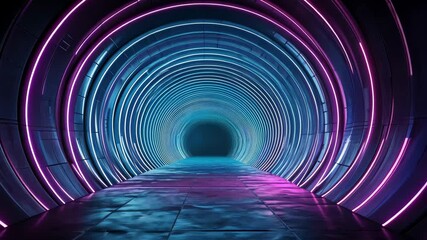 Poster - Futuristic Neon Tunnel with Abstract Light Patterns in Deep Perspective, Captivating Visual Depth and Color Contrast for Modern Design and Creative Projects